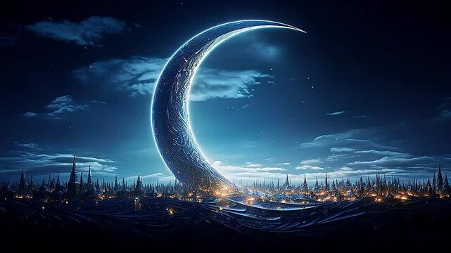 Crescent moon in Delfts Blauw highly detailed, cinematic lighting,ai generatif