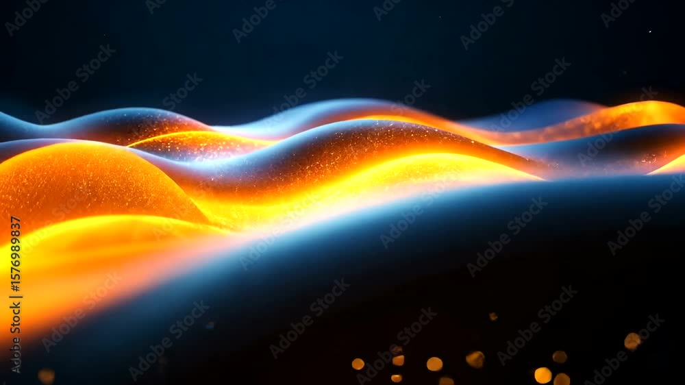 Poster abstract glow waves background, with light orange color and particles, seamless loop