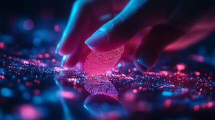 Biometric security network, privacy data protection: Woman fingerprint identification on mobile phone to access personal financial data, mobile banking app, cybersecurity technology.