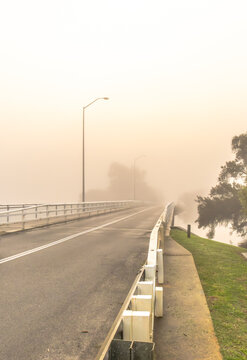The Riverton Bridge, crossing over the Canning River in Perth, Western Australia, on a very foggy morning.