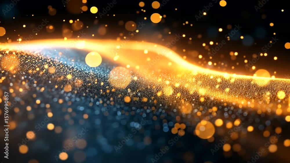 Aufkleber abstract glowing light streaks and bokeh particles floating in a dark space background