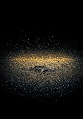 Fototapeta premium A dark, textured surface is illuminated with golden sparkles, creating a cosmic or ethereal effect against a black background.