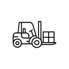 Bold Outline Illustration of a Forklift Lifting a Box, Representing Industrial Equipment and Logistics Operations