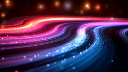Abstract glowing lines wave animation with red and blue color, space and stardust - Powered by Adobe