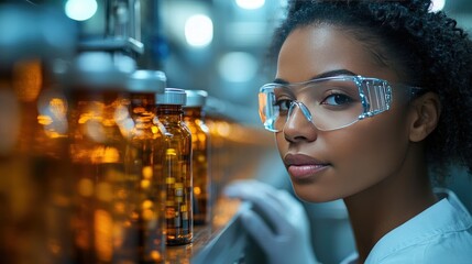 Pharmacist scientist with sanitary gloves exam.