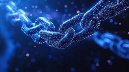 Futuristic Blockchain Technology Connection Chain on Dark Blue Background