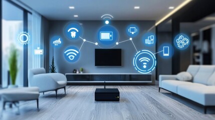 Smart home automation concept: Wireless technology in a modern living room