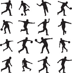 Obraz premium Bowling Action Poses Set in Silhouette Style