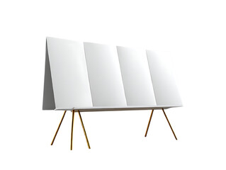 Modern white presentation board on golden tripod legs isolated on transparent background