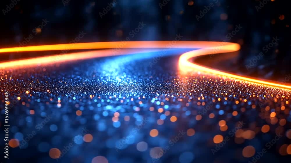 Poster abstract glowing path, futuristic background with vibrant colors and bokeh effect