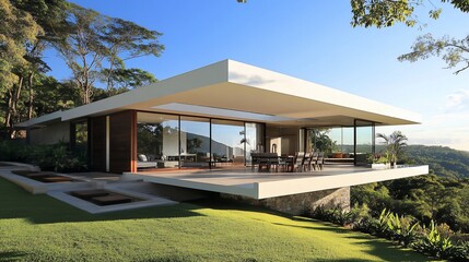 Modern Architectural Villa with Glass Walls and Nature Panorama