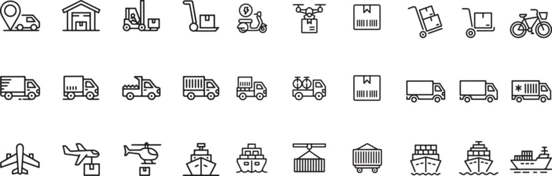 Global Logistics Shipping, Delivery & Transportation Icons