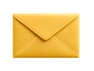 A closed yellow envelope with a crisp angled flap isolated on transparent background