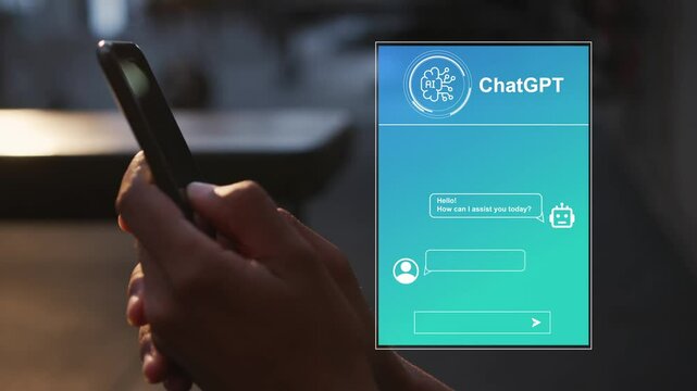 Chat with Ai concept, a person generating text using artificial intelligence technology, Smart assistant, Chat AI

