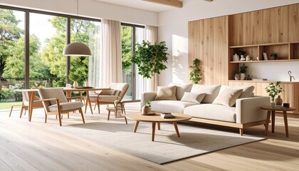 Fototapeta premium Modern living room with garden view (1)