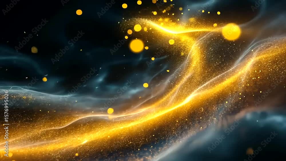 Poster abstract gold energy wave with glittering particles, suitable for visual effect or animation