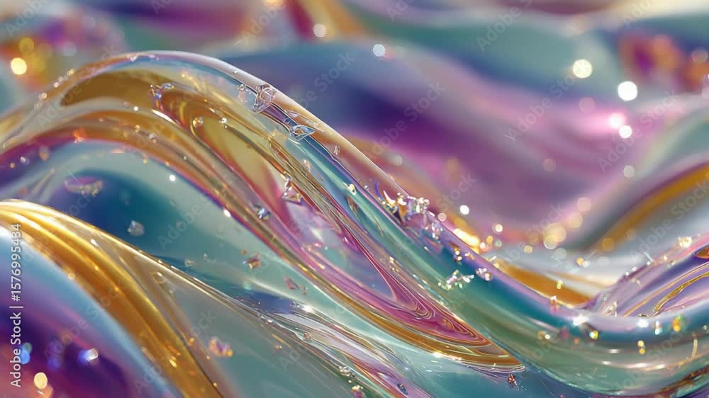 Poster abstract colorful flowing waves with shimmering glitter and luminous highlights