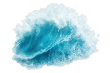 Powerful ocean wave curling and breaking with foam, isolated on transparent background, perfect for compositing