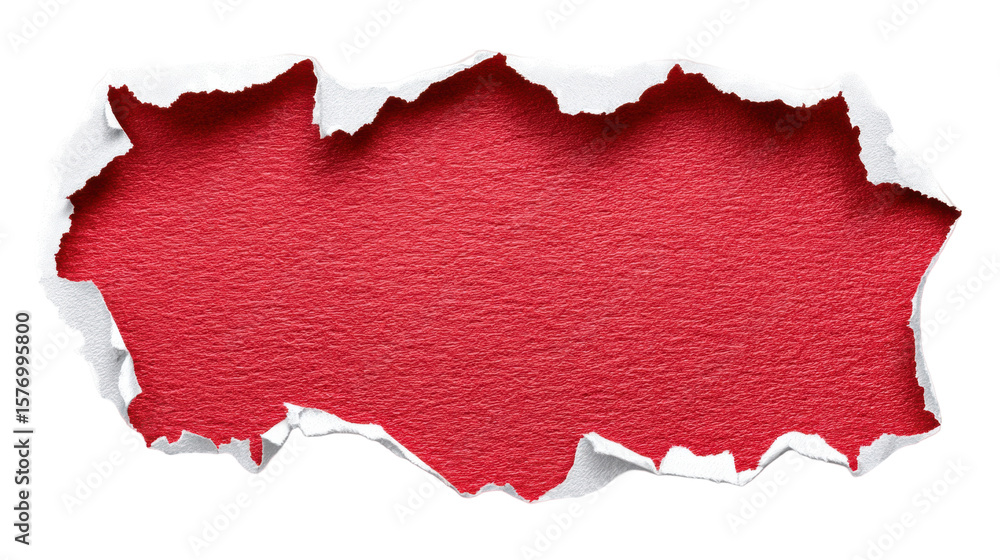Poster red torn paper isolated on transparent background with rough edges and texture