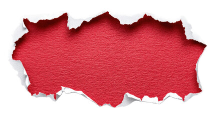 Red torn paper isolated on transparent background with rough edges and texture