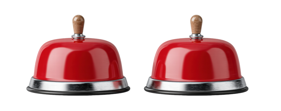Red service bell isolated on transparent background with shiny metal and wooden knob - Powered by Adobe