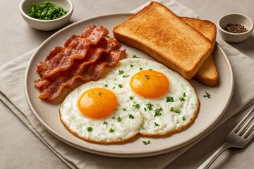  Classic Breakfast with Eggs, Bacon, and Toast