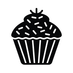 Cupcake With Sprinkles Outline Vector Illustration