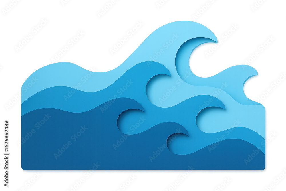 Aufkleber layered paper waves in different shades of blue creating a dynamic and refreshing ocean scene, perfe