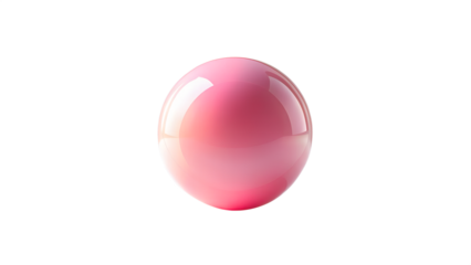 A glossy pink sphere reflects light, isolated on transparent background