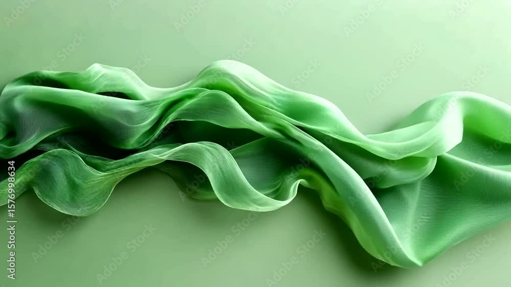 Poster abstract green fabric wave motion background, seamless looping animated texture overlay