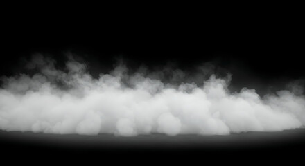 A high-definition, ethereal photograph of dense, white-gray smoke mist gracefully settling and accumulating along an unseen horizontal plane, simulating a stage floor