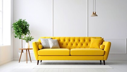 Modern living room with yellow sofa (6)