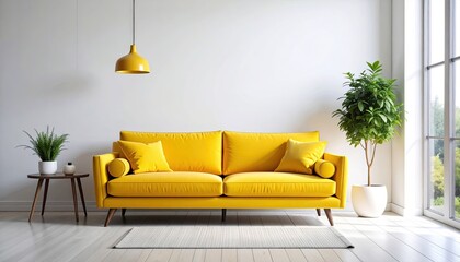 Modern living room with yellow sofa (7)
