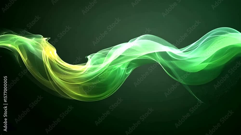 Poster abstract green wave flowing on dark background - dynamic design element