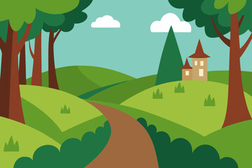 Charming cartoon illustration of a colorful whimsical cityscape with buildings and plants isolated on white background isolated on transparent background