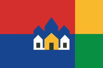 Charming cartoon illustration of a colorful whimsical cityscape with buildings and plants isolated on white background isolated on transparent background