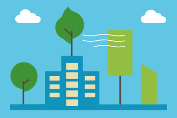 Charming cartoon illustration of a colorful whimsical cityscape with buildings and plants isolated on white background isolated on transparent background