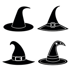 Silhouetted Witch Hats in Varied Styles A Spooky and Stylish Collection of Halloween Headwear for Festive Celebrations