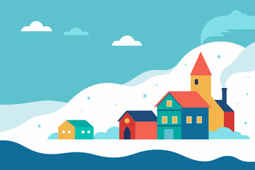 Charming Winter Village Scene Cozy Houses in Snowy Landscape