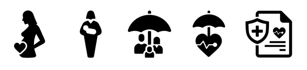 Fototapeta premium Insurance icons as maternity insurance, pragnancy insurance, family insurance Pro Vector