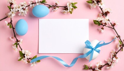 Obraz premium Pastel Easter eggs and blossoms