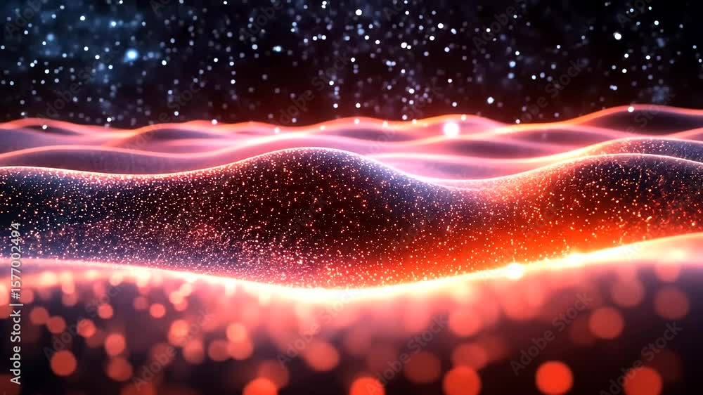 Poster abstract landscape with glowing particles and starry sky background animation loop