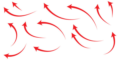 curved arrows isolated on white background. Curved arrows, hand drawn curved arrows. red curve arrow icon vector illustration