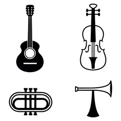 Fototapeta premium Musical Instruments Showcase Acoustic Guitar Violin and Trumpet Symphony of Styles and Sounds