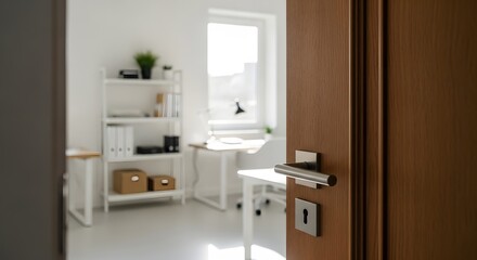 Fototapeta premium Modern Office Interior A Glimpse Through an Open Door