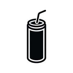 Soda Can With Straw Outline Vector Illustration
