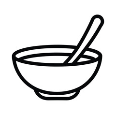 Soup Bowl With Spoon Outline Vector Illustration
