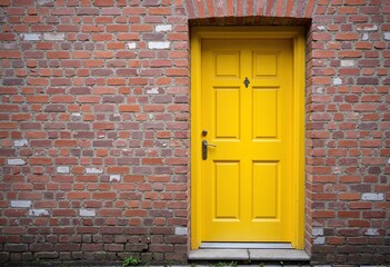Old yellow door, brick wall background, home renovation