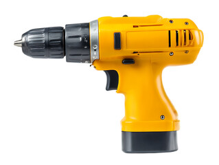 Yellow cordless power drill with black accents isolated on transparent background