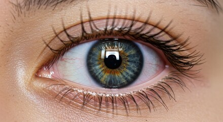 Fototapeta premium Eye See You Closeup of blue and golden iris with surrounded by lashes.